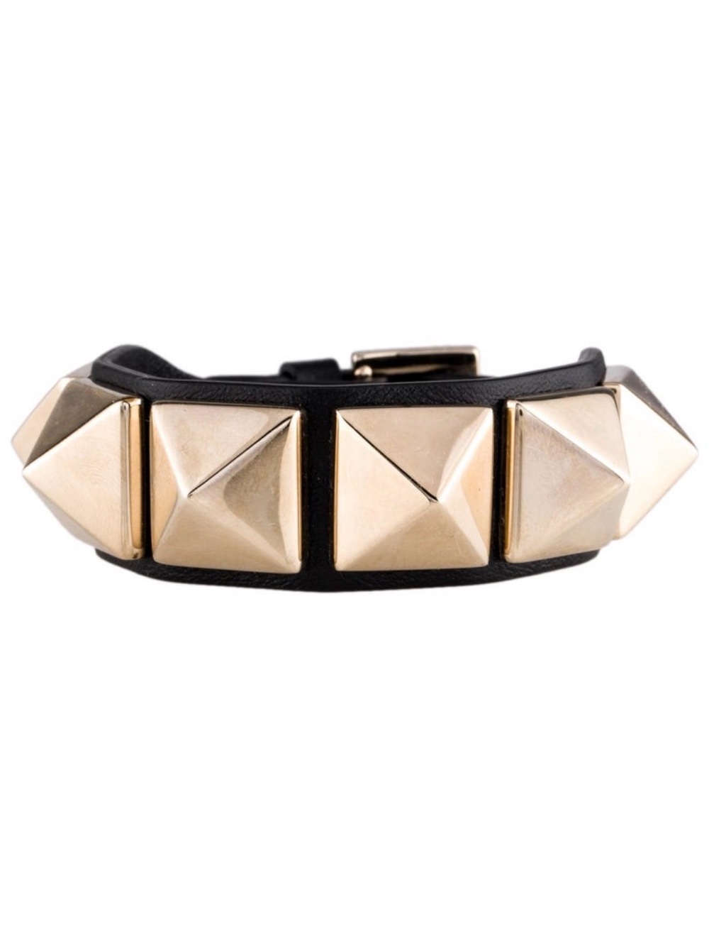 Valentino Large Rock Studded Pyramid Leather Bracelet in Black w/ Gold Tone NEW